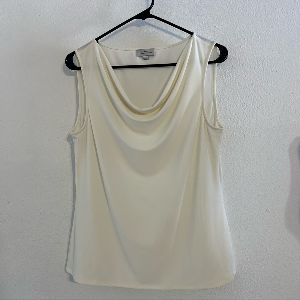Tahari ASL Cream Draped Cowl Neck Tank Top